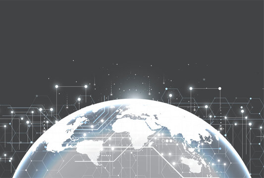 Digital earth globe with network connections on grey background