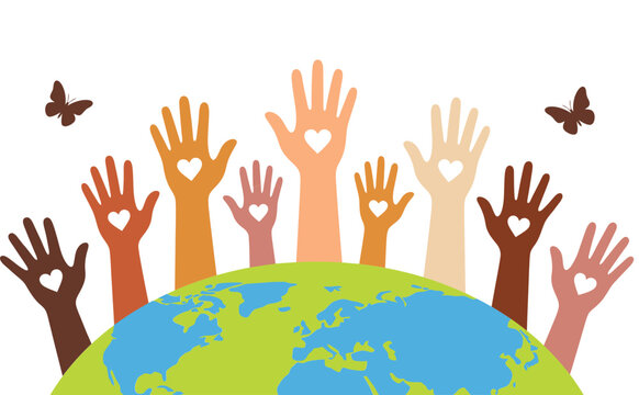 Global unity raised hands