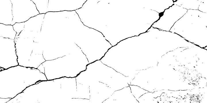 Vector grunge style cracked texture with cracked pattern background, isolated on a background. llustrat.Abstract grunge scratch wall texture design and black damaged rusty crack on white background,