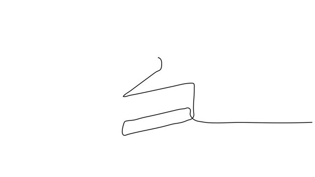 Continuous Line Art Animation of a Slice of Birthday Cake with a Lit Candle - Minimalist Drawing Concept for Celebration, Party, Anniversary, or Dessert Theme, Isolated on White Background