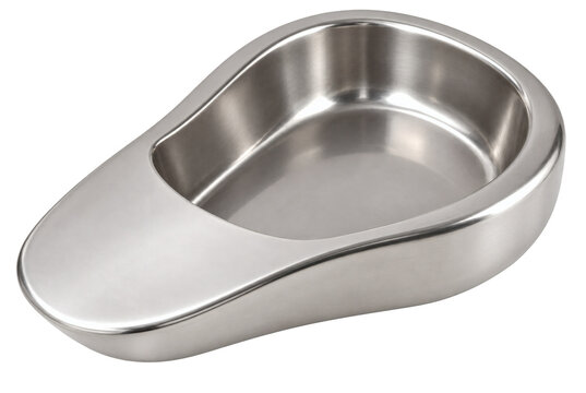 Stainless steel hospital bedpan isolated on transparent background