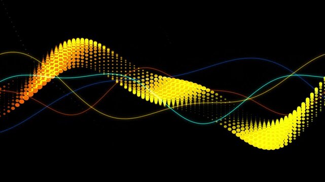 Abstract yellow dot wave motion background with colorful smooth lines digital design.