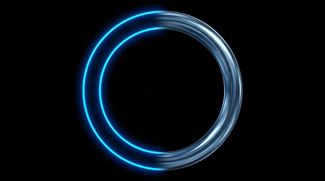 Minimalist circular ring with half blue neon light effect dark background glowing edge sci fi glowing circle abstract shape circular minimalist abstract technology futuristic