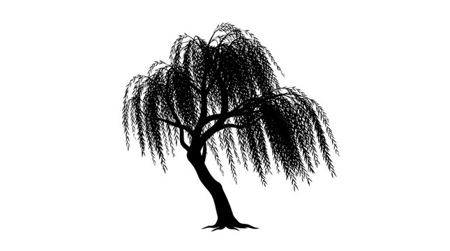 Solid Weeping Willow Silho Silhouette Vector Black Icon Isolated on White Background