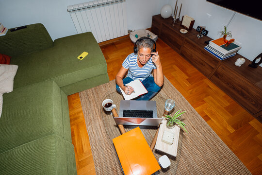 Working from home with laptop