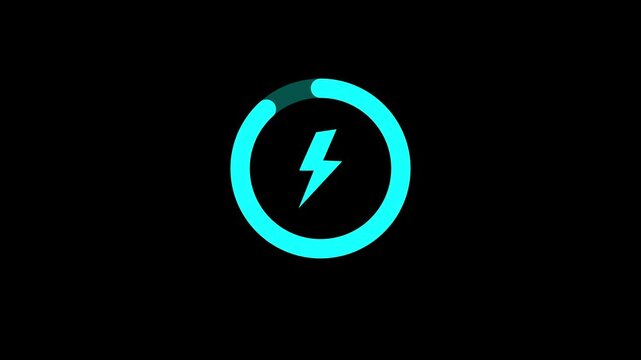 minimalist battery fast charging progress bar loading animation lightning bolt power status energy icon technology performance dashboard UI UX motion graphics isolated on black background 4k video.
