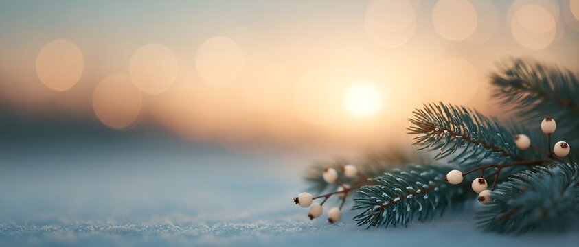 Christmas Eve twilight with frosty pine
