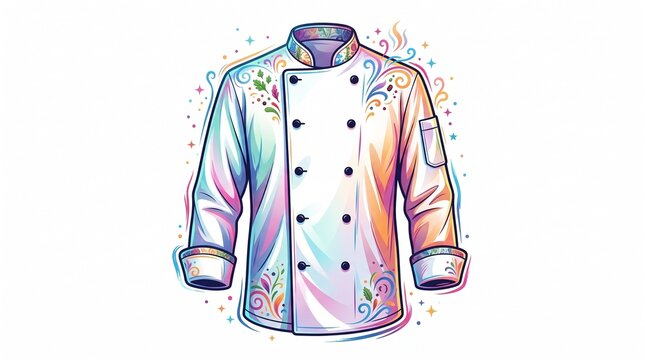 Classic White Chef Coat with Black Buttons Isolated on White Background