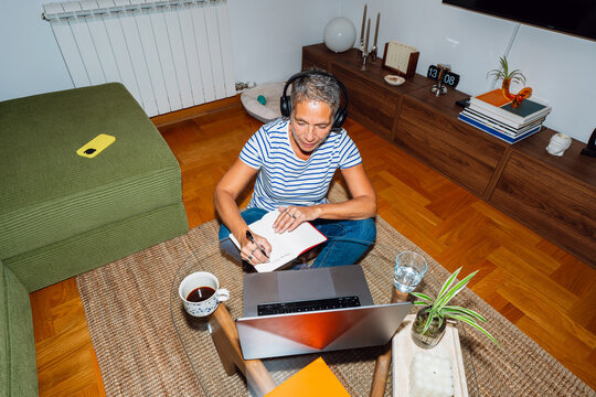 Working from home with laptop