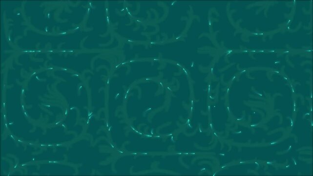 Digital Teal Ornamental Background with Glowing Abstract Scrollwork