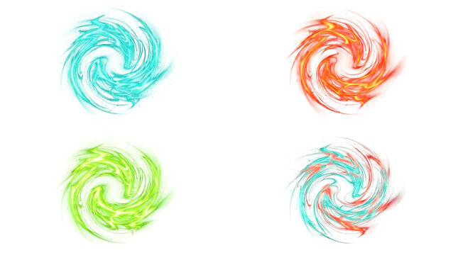 Four colorful swirls of energy isolated on a black background
