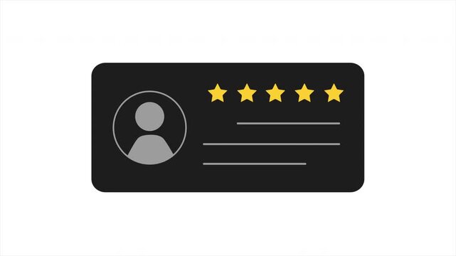 A customer review card displays text lines, five stars, and a profile avatar. Suitable for feedback interfaces. Ideal for apps, websites, testimonials, and UI design