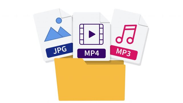 Animated Folder Opening with JPG MP4 and MP3 Files