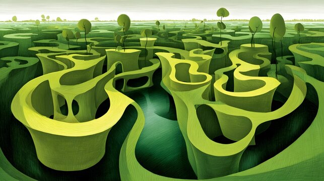 of undulating translucent hills, unexpected curves, misty valleys, soft highlights, atmospheric perspective, surreal panoramic composition