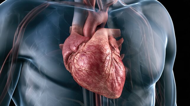 Cardiomyopathy medical 3D illustration, cross-section comparison of healthy heart and cardiomyopathy affected heart, hypertrophic dilated restrictive heart muscle disorder, cardiovascular pathology 