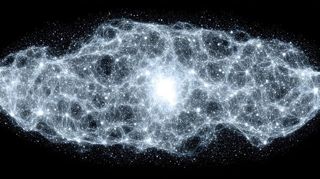 of tangled luminous threads sweeping diagonally across the frame, varied density, glowing intersections, deep dimensional atmosphere