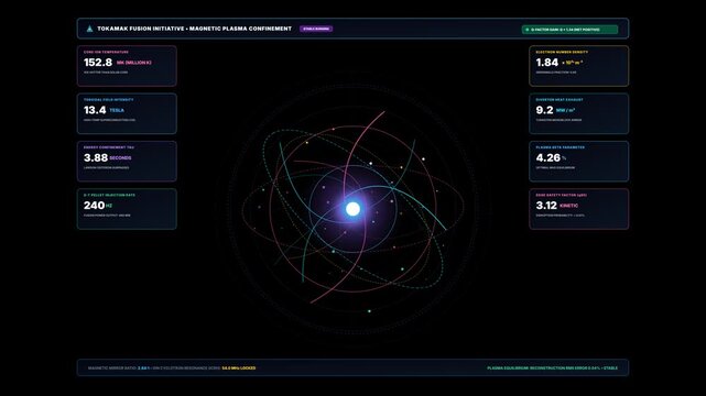 Futuristic Quantum Plasma Vortex Fusion Energy Loop Featuring Glowing Particles Swirling in a High Energy Electromagnetic Field Animation for Scientific Research and Technology Background