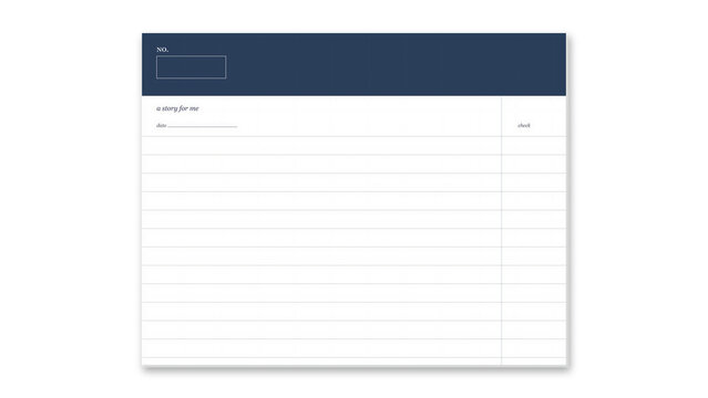 Minimalist stationary paper sheet with lines and a dark blue header section for writing notes transparent background