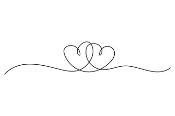 Fototapeta premium Two hearts continuous line drawing on transparent background ideal for wedding and valentine's day