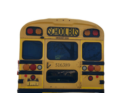 the back of a yellow school bus Isolated on transparent background 