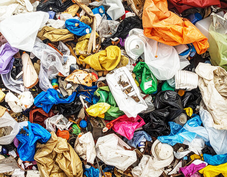 Dirty trash and garbage, full frame, top view. AI