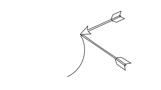 Continuous Line Art Animation of Arrows Hitting a Target - Minimalist Drawing Concept Representing Accuracy, Goal Setting, Success, Strategy, and Achievement, Isolated on a White Background