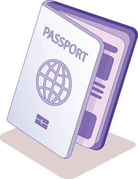 Biometric passport booklet travel document with globe icon open page isometric view isolated on white background vector illustration concept