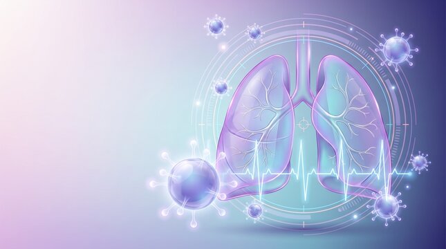 Pulmonology: Viral outbreak threatening respiratory health in futuristic lung illustration