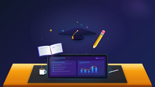E-Learning Online Digital Education Flat Vector Concept 4K