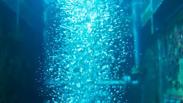 Fine Air Bubbles Rising from Aeration Diffuser in Water Treatment Tank