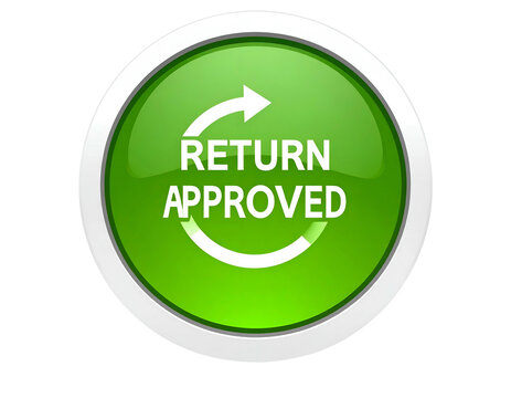 Green return approved glossy button on black background