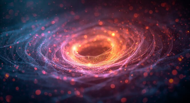 A captivating background displaying glowing particles swirling within a vortex of colors, embodying energy waves with generous copy space for artistic concepts.