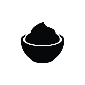 Minimalist paint bucket with brush icon, black vector graphic, paint stirrer symbol, black and white design for web apps and user interfaces.