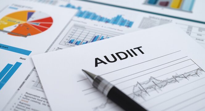 A vibrant scene capturing statutory audit reports meticulously spread out, focusing on clarity in presentation and ample visual space for added textual elements.