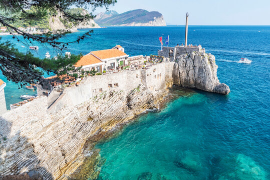 Gorgeous picturesque view on old medevial fortress on cliff in Petrovac, Montenegro