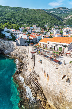 Gorgeous picturesque view on old medevial fortress on cliff in Petrovac, Montenegro