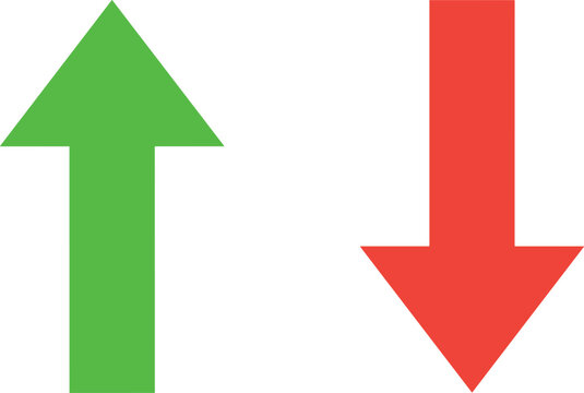 Arrows, Green Upward Arrow and Red Downward Arrow Icons, Simple Design Elements for Business and Financial Concepts.