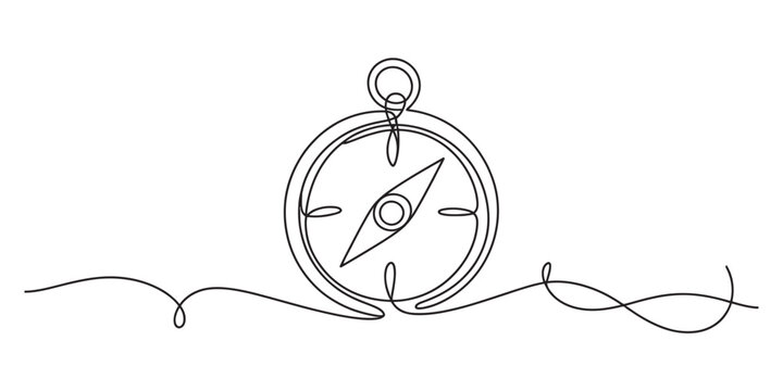 Continuous one line drawing of a navigation compass
