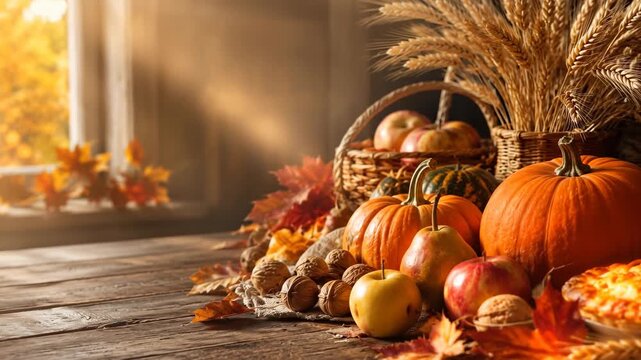 Autumn harvest still life with copy space