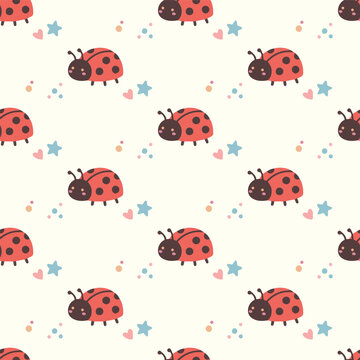 Cute ladybug and star seamless pattern background