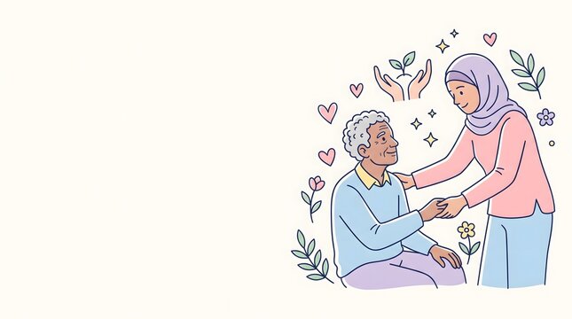 World Kindness Day Pastel Line Art Illustration with Helping Hands and Human Connection
