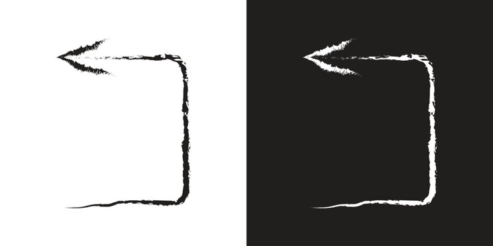 Hand drawn corner arrow pointing left with textured chalk style direction pointing indicator contrast scribble navigation illustrative artistic isolated creative movement abstract