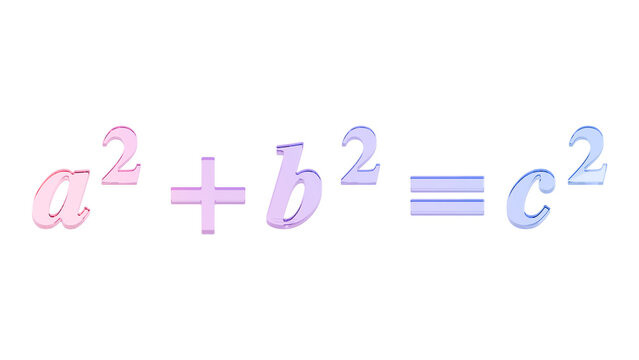 Pythagorean theorem in purple glass isolated