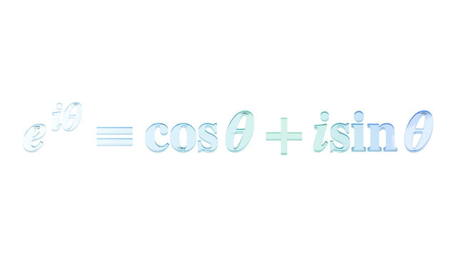 Euler complex exponential formula in turquoise glass isolated