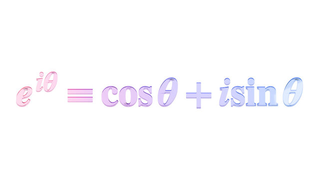 Euler complex exponential formula in purple glass isolated