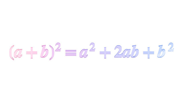 Binomial square expansion in purple glass isolated