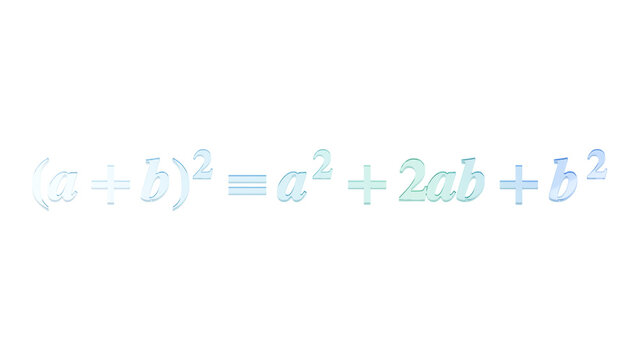 Binomial square expansion in turquoise glass isolated