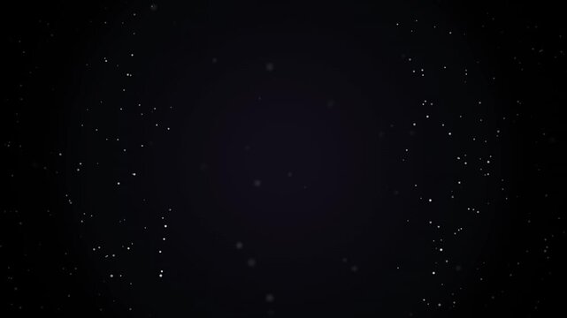Abstract dark background with floating white dust particles, simple minimalist motion graphic design for cinematic or space atmosphere