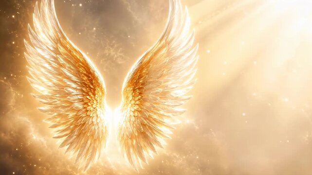 Glowing angel wings with copy space