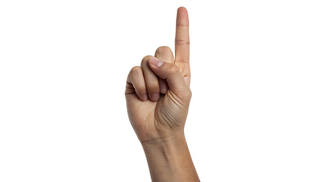 Human hand pointing finger upward attention or idea gesture isolated on transparent background